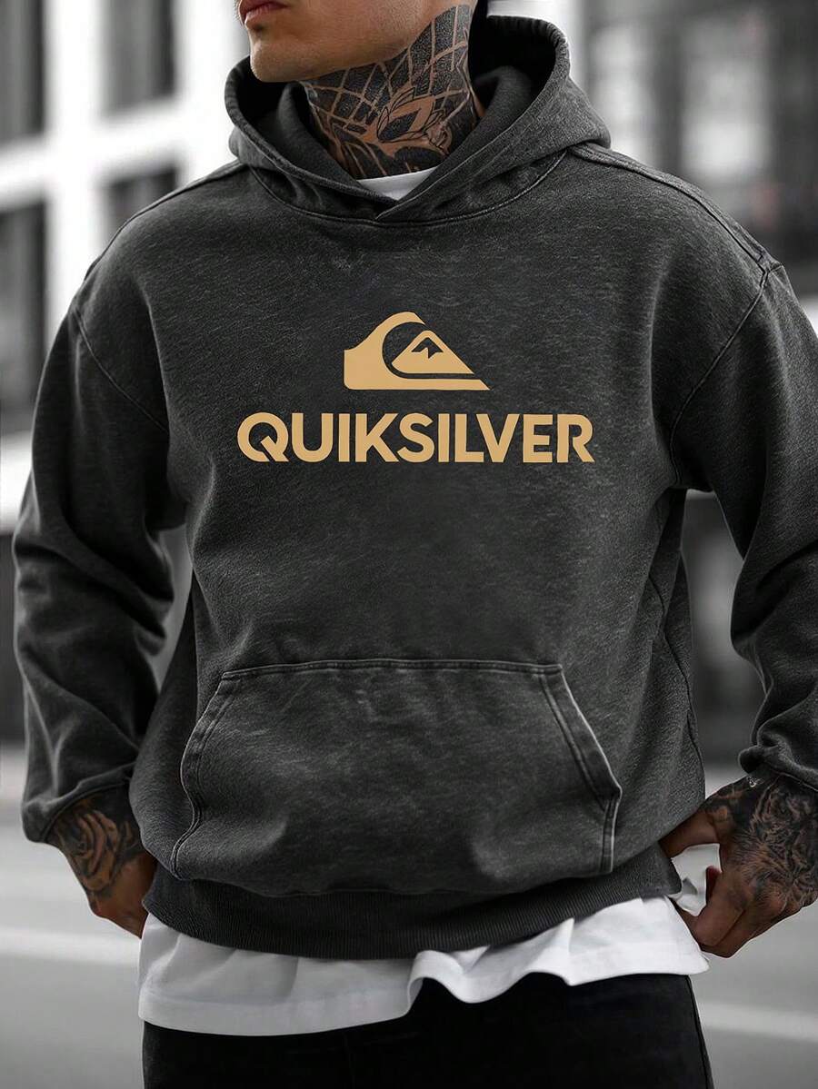 Unique Men's Streetwear Vintage Washed Long-Sleeved Hoodie, 100% Cotton, Fine Print Pattern, Suitable For Daily Commuting. - Black - View 1