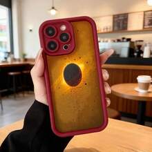 Cubierta de teléfono con borde negro y diseño de eclipse solar en tonos dorados para uso diario en cafeterías Aplicable a los teléfonos de la serie Apple y Galaxy - Burdeos - Ver 7