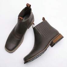 Botas vaqueras de punta cuadrada para hombre, botas Chelsea de trabajo y casual resistentes a todo tipo de clima - Marrón Chocolate - Ver 11