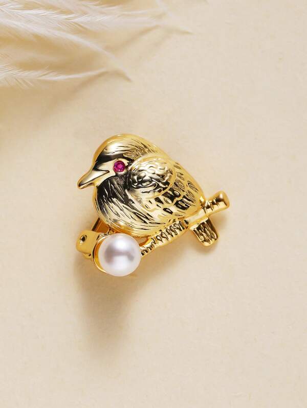 Elegant Sparrow Brooch Pin, Multicolored Rhinestones, Simple Style, Golden Bird Lapel Accessory For Women