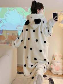 女士舒适珊瑚绒连帽睡袍 - 保暖柔软的家居服，带口袋，可机洗 - 秋冬季理想之选 - 彩色 - 查看 2