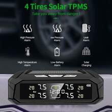 太陽能 TPMS 胎壓監控系統，僅接收器，汽車胎壓警報監控系統，汽車警報系統，胎壓感測器套件，自動警報，即時胎壓追蹤 - 黑色 - 查看 2