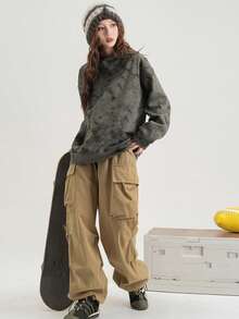 Hanorac retro american, tricotat, imprimat, casual, urban chic, pentru femei