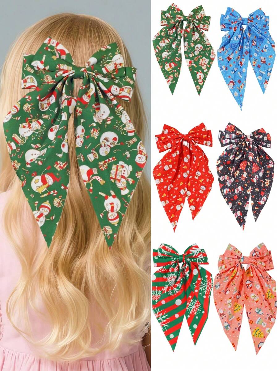 1/6 Stücke Süße Weihnachtsparty Schleife Cartoon Muster Haarclips für Kinder, süße Haaraccessoires für Mädchen