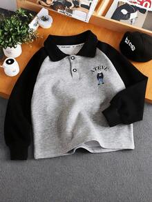 Nueva camisa de manga larga con cuello polo para primavera/otoño, camiseta gris de estilo superior para niños jóvenes con diseño de camisa de patchwork de moda - Gris - Ver 9
