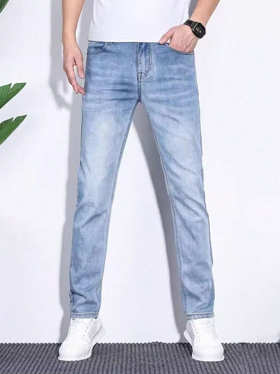 Jeans de Pierna Recta y Ajuste Delgado para Hombre - Pantalones de Mezclilla Casuales y Listos para Negocios,Jeans para Hombre de Casual Cómodos y Transpirables Para Uso Diario