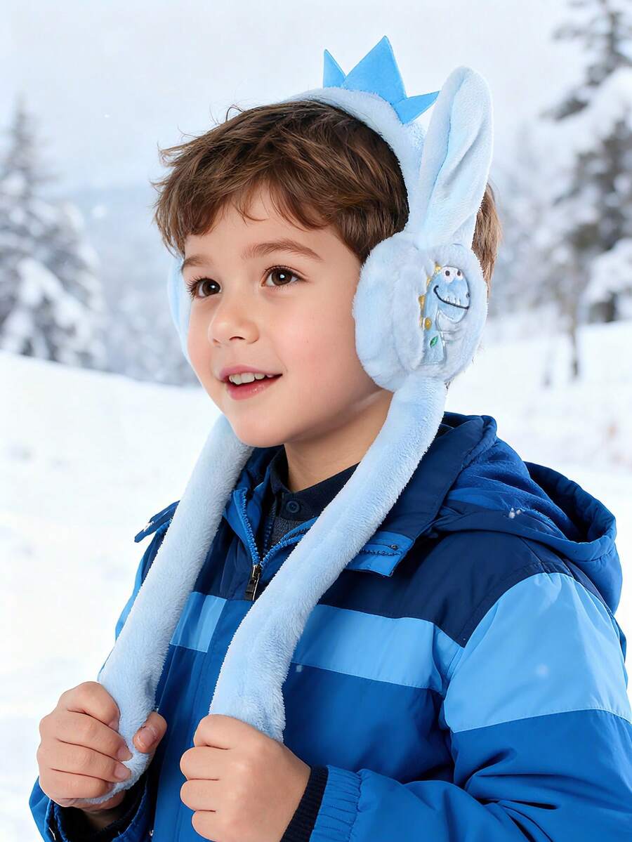 1pc Kids Cute Dinosaur Ear Moving Ear Muffs, Warm For Outdoor Daily Use In Winter