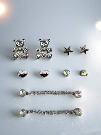 10件/套可拆卸ABS配件，饰有仿珍珠和水钻，心形和花朵造型，适用于DIY木屐、凉鞋和花园鞋，非常适合情人节和手工制作。