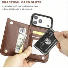 This Wallet Case Is Made For Iphone 17, 16, 15, 14, 13, 12 Pro/Pro Max/Plus/Air And For Samsung For Galaxy S22, S23, S24, S25 Plus/Ultra  It Includes A Card Holder, Is Made From Faux Leather, Has A Kickstand, Card Slots, A Double Magnetic Clasp - 棕色 - 查看 3