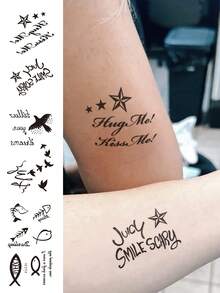 3张男女通用临时纹身贴纸，图案包括鸟类、鱼类和文字。防水，可持续2-5天，可用于手部、手臂、颈部、胸部、肩部、腰部、腿部和脚踝。适合节日、派对、音乐节等场合，也可作为礼物赠送。 - 黑色 - 查看 8