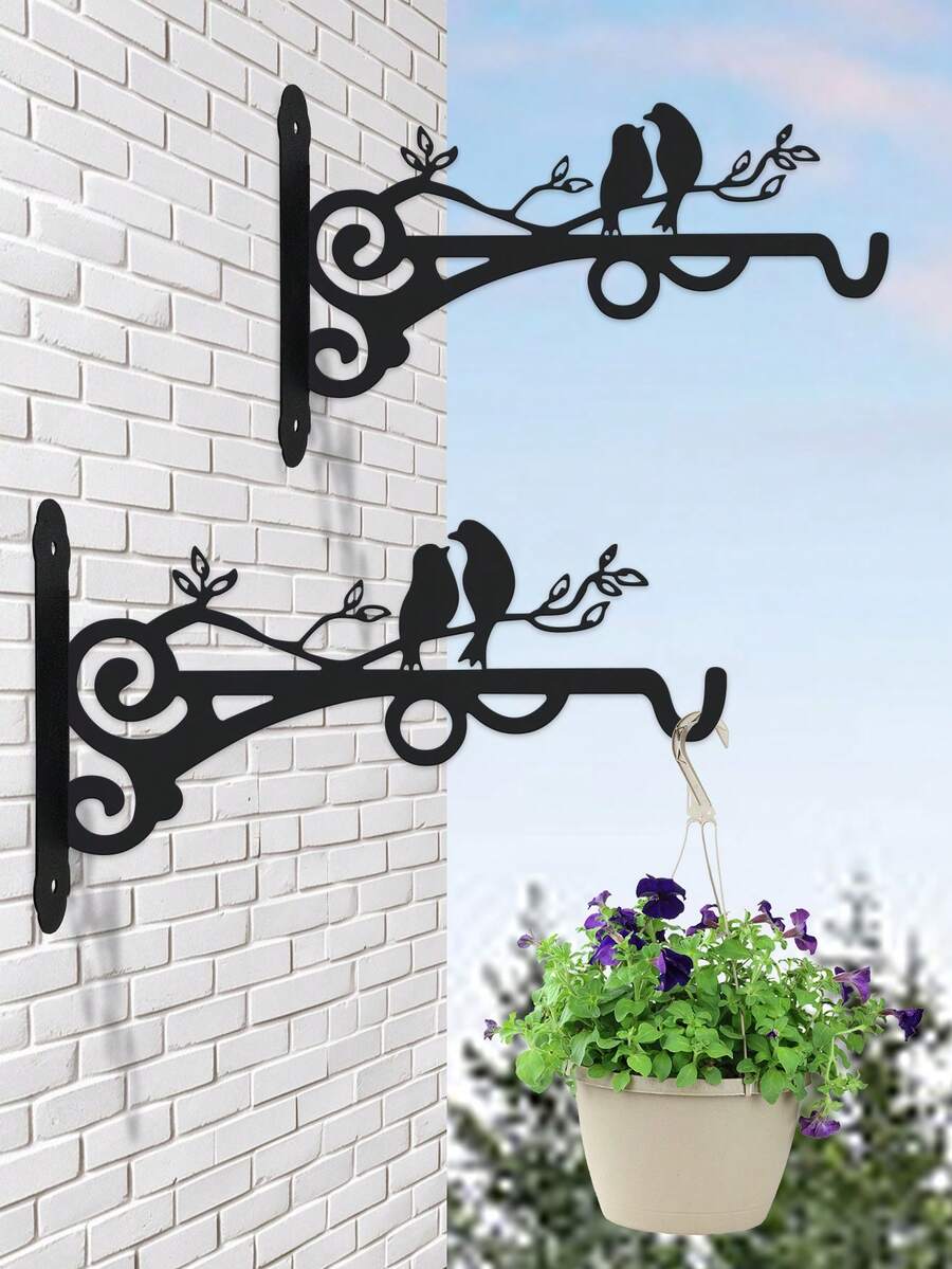 2pcs Black Metal Plant & Lantern Hanging Hooks - Versatile Indoor/Outdoor Garden Decor