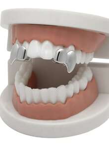مجموعة من 2 قطعة من أغطية الأسنان المزركشة ذات السطح الناعم والمصقول على شكل أنياب للنساء والرجال، إكسسوارات مجوهرات بتصميم بانك للاحتفالات والكوسبلاي كهدية عيد الميلاد