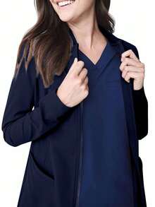 cimmuovere Women's Solid Color Functional High-Stretch V-Neck Long Sleeve Scrubs Top, Nurse Scrubs Workwear For Dentist, Healthcare, Laboratory Spring Fall - Navy Blue - View 5
