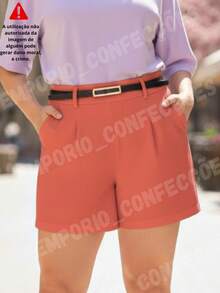 Tailored Plus Size Shorts With Elegant Belt For Summer - Coral Pink - View 1