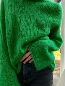 Quần áo thu đông nữ mới 2025, thích hợp mặc mùa xuân/hè hoặc mặc nhiều lớp, kết hợp với áo len chui đầu màu trơn, nhẹ, mềm mại, thường ngày, dài tay - màu xanh lá - Xem 2