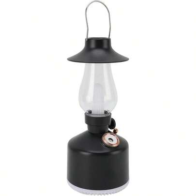 Vintage Lamp With Humidifier 1200mah Kerosene Lamp Appearance Stepless Dimming Night Light 280ml Two Stage Adjustable Lantern Humidifier For Desk Bedside Sleeping Black