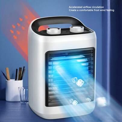 Aire Acondicionado Portatil, Enfriador de Aire Mini, Ideal para Dormitorio y Oficina, Ventilador de Enfriamiento Portátil con 3 Velocidades, Ideal para Dormitorio y Oficina, Mini Aire Acondicionado portatil, Ventilador de Aire Evaporativo