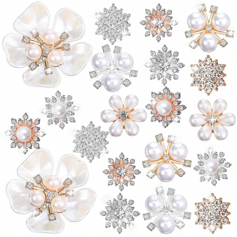 20 chiếc trâm cài áo hoa ngọc trai đính nút đá Rhinestone cho quần áo, túi xách, giày dép, đồ thủ công, làm đồ trang sức, phụ nữ tự làm quần áo, giày dép, đồ trang trí đám cưới - trắng - Xem 1