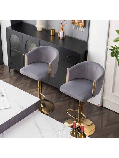 Moderne Height Adjustable Swivel Bar Stools, Stools Kitchens, Bars Restaurant Counters, Lift Mid Backrest Goud Footrest (Set Of 2) WL view 4