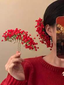 1件優雅紅色花卉設計髮夾，15公分長中式髮飾，春夏紫色紅色藍色粉色康乃馨花瓣葉片造型，金屬材質堅固工藝髮夾，適合漢服、旗袍、和服搭配，百搭優雅四季通用，適用高馬尾、髮髻、捲髮、精緻編髮，適合日常外出、居家、洗臉、化妝、度假、派對拍照，不易脫落，體面的情人節禮物，適合作為老師禮物、聖誕節、假髮、Lipton、Stitch - 彩色 - 查看 12