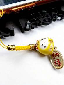 Pingente de Gato da Sorte Cerâmico, Cordão DIY para Celular, Pingente de Gato da Sorte para Celular, Enfeite de Bolsa, Suporte para Pen Drive