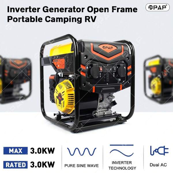 Inverter Generator 3.0KW Max 3.3KW Rated Open Frame Portable Camping RV PPAP