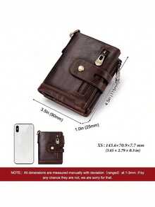 Men's Bifold Wallet, Genuine Leather Wallet, RFID Blocking Card Holder, Chain Simple Wallet, Zipper Coin Purse, With ID Window, Gift For Men - Brown - View 4