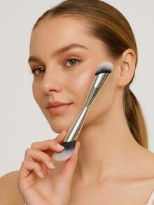 新款高端银色双头化妆刷，斜角粉底刷，铝管化妆刷，高光刷，美妆工具，双头轮廓刷，赠品 - 彩色 - 查看 1