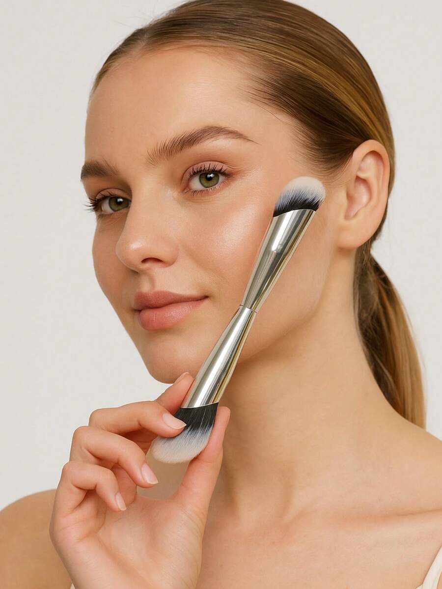 新款高端银色双头化妆刷，斜角粉底刷，铝管化妆刷，高光刷，美妆工具，双头轮廓刷，赠品 - 彩色 - 查看 1