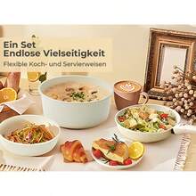 Pot Set Pan Set With Removable Handle, 17-Piece Pot Set Induction With Ceramic Non-Stick Coating, Ceramic-Coated Base, Stackable Cooking Pot Set For All Stove Types - White - View 2