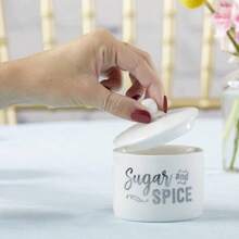 Ceramic Sugar Container/Bowl, Spice And Everything Nice, White With Silver Foil, One Size