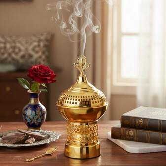 1Pc/1Set Light Luxury Metal Incense Burner, Middle Eastern Arabic Style Bakhoor Burner. Suitable For Home Decoration, Bedroom, Living Room (As Centerpiece), Office, Yoga Studio, Party, Creating An Elegant Atmosphere. It Can Also Be Used For Temple Decoration. This Aroma Burner Is An Ideal Gift For Holidays