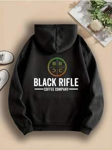 Women'S Casual Double-Sided Graphic Hoodie - Cozy Fleece-Lined Pullover With Kangaroo Pocket, " RIFLE COFFEE COMPANY" Design, Long Sleeve, Fall/Winter Wear, Casual Wear Hoodie | Relaxed Fit Hoodie | Plush Lined Hoodie - 黑色 - 查看 2