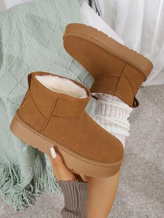 Nya korta snöstövlar med tjock botten och termofoder för kvinnor, moderiktiga, halkfria och slitstarka, varma och vindtäta, oumbärliga vinterstövlar, pälsstövlar