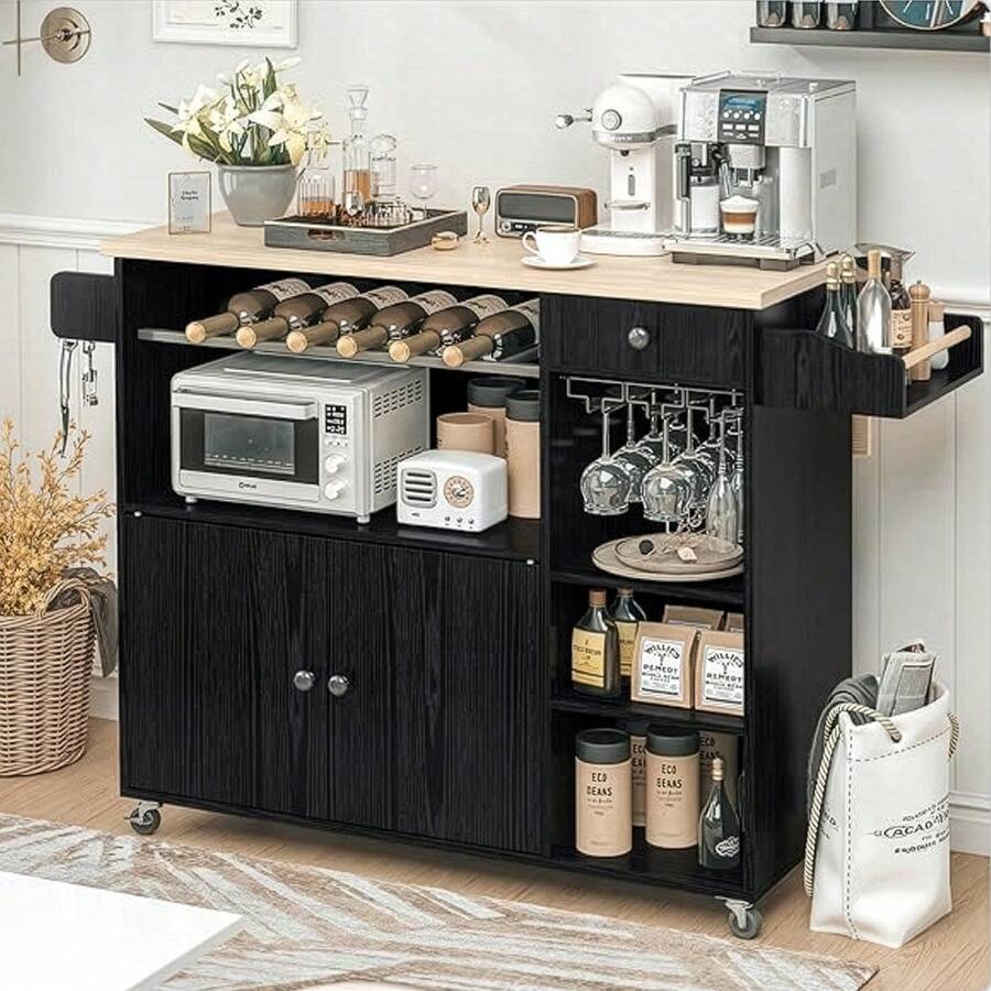 Isla De Cocina Carrito alacenas , Almacenamiento Rodante Ruedas muebles para cocina En blanco y negro