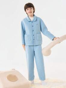 Balabala BalaOne 儿童男女通用法兰绒睡衣套装，2025 冬季款，适合户外活动 - 藍色調 - 查看 1