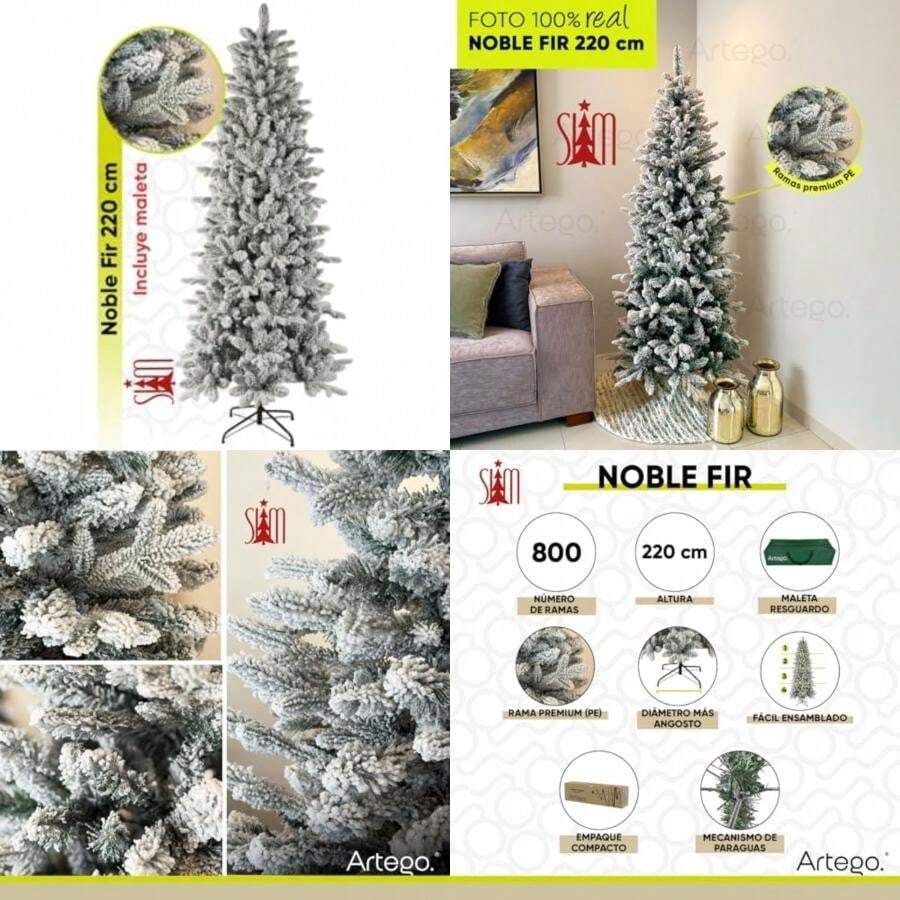 Artego Árbol De Navidad Nevado Noble 190CM Pine Slim Tipo lápiz Ramas Premium Material Polietileno (PE) Pino Navideño + Maleta transportadora Christmas Tree (Noble – 190CM)(NOBLE – 220CM) - Multicolor - Ver 1