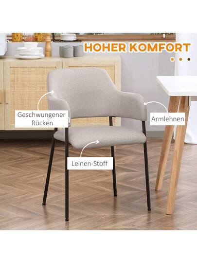 HOMCOM Set Of Dining Chairs, Kitchen Stoel Backrest, Padded Steel Legs Living Room, Kitchen, Beige, 54 84 Cm Aosom.De On The Website view 3