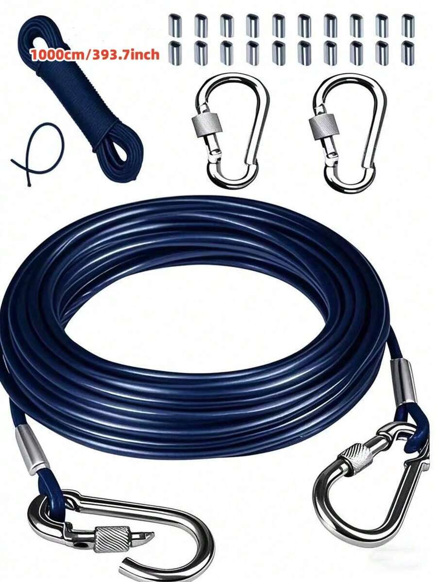 Cable de acero inoxidable, con manguito con bucle, adecuado para sistema de barandilla de cubierta, kit de suspensión para exteriores, cerca de jardín, cuerda de tienda, longitud ajustable, equipo de camping - azul real - Ver 1