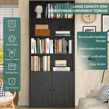 Bookshelf, Industrial Bookshelves And Bookcases With Doors Floor Standing 6 Shelf Display Storage Shelves 70.6 Inches Tall Bookcase For Home Office, Living Room (Black) - màu đen - Xem 5