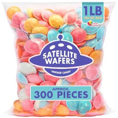 Satellite Wafers Candy 1 Pound Flying Saucer Candy Wafer Candy Discs UFO Candies Bulk Classic Stalgyic Candy Approx. 350 Pieces Perfect For Party Favors Gift Bags And Themed Events Fun Retro Treat With Unique Alien Design Ideal For And Adults Alike Delicious Crispy Texture And Sweet Flavor