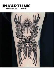 INKARTLINK 哥特暗黑现代风格临时纹身贴纸，六翼天使图腾，防水贴纸，可持续1-2周，适合前卫、暗黑风格的夜店装扮 - 查看 2