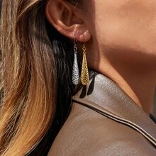 S SHOPBOHO 1 par de pendientes con colgante en forma de lágrima, pendientes grandes dorados exagerados de acero inoxidable, moda de nicho asequible