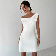 2025 Autumn And Winter New Irregular Cross-Neck Splicing Sleeveless Double-Layer Slim-Fit Dress - White - View 5