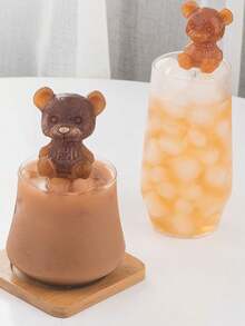 2pcs Cute 3D Bear Shaped Ice Cube Tray, Creative Ice Mold For Soda, Milk Tea, Coffee, Frozen Chocolate