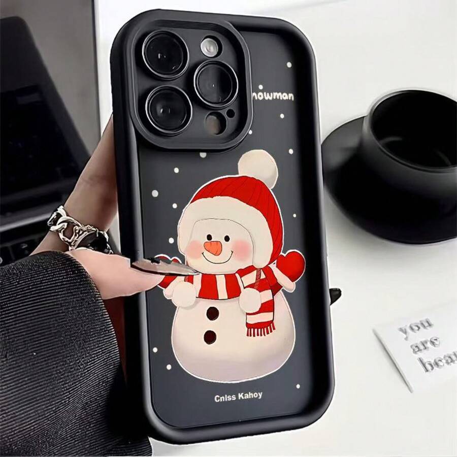 Funda de teléfono de muñeco de nieve navideño adecuada para Apple 15promax, funda de silicona suave mate para iPhone14plus 13 1211 - Café frío - Ver 1