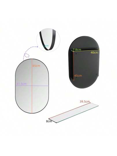 Elegante Oval Spiegel Cabinet, Built In Medicine Wand Mounted Cabinet Metal Frame, Adjustable Shelves, Storage Bathroom, Living Room Bedroom, Goud view 11