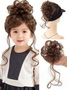 1个儿童发髻接发假发圈合成儿童假发女孩花朵头饰假发弹力橡皮筋发髻发髻儿童假发发饰 - 彩色 - 查看 21