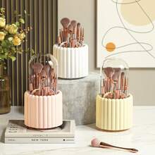 5-Slot Rotating Makeup Brush Holder,Large Capacity Cosmetic Organizer For Brushes, Eyebrow Pencils & Lipsticks,Portable Vanity Storage Case For Dresser, Bathroom, Office Desktop Stationery Storage Box Or Travel