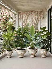 四件套仿真大型植物套装 - 包含多片叶子，仿真植物，适合户外使用 - 宽叶热带雨林圣诞棕榈树装饰，全年室内/室外盆栽植物，适用于婚礼、办公室、酒店、花园、摄影拍摄，北欧风格仿真树，圣诞节、感恩节装饰，地面摆放绿叶建筑设计，抗紫外线，低维护摄影道具 - 彩色 - 查看 5